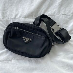 Prada Black Re-Nylon and Saffiano leather belt fanny pack bag